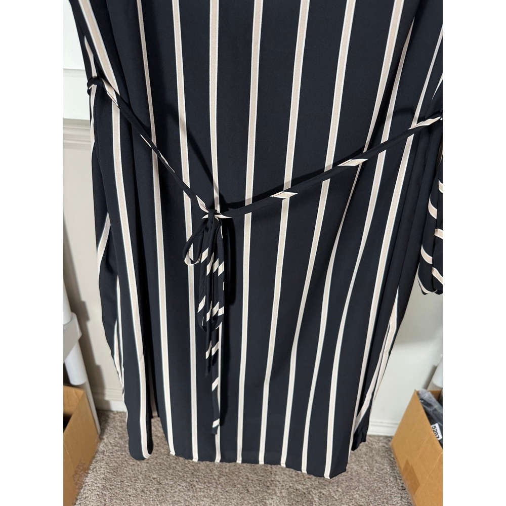 Loft Striped Shift Dress Womens 18 Plus Black Stripe Square Neck Belted Office - Picture 5 of 8